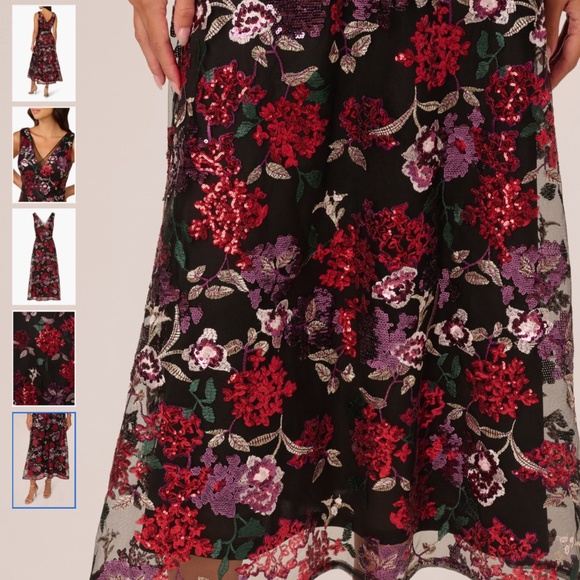 Adrianna Papell Black and Red Floral Midi sequin Dress - Picture 6 of 15